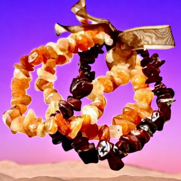 Gemstone Stretch Bracelet Genuine Peach Aventurine + Poppy Jasper lot of 3 NEW - Picture 3 of 6